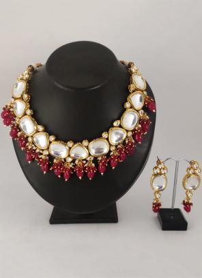 Rani High Kundan And Pearls Wedding Necklace Set